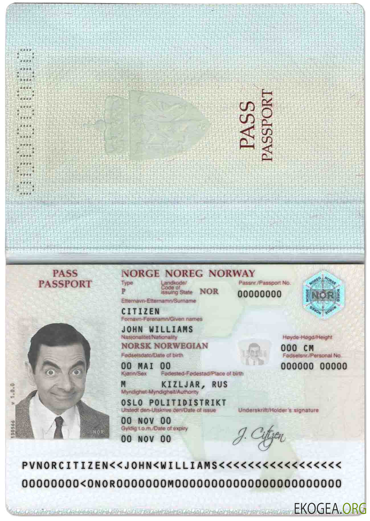 Passeport norvégien template Passeport norvégien template